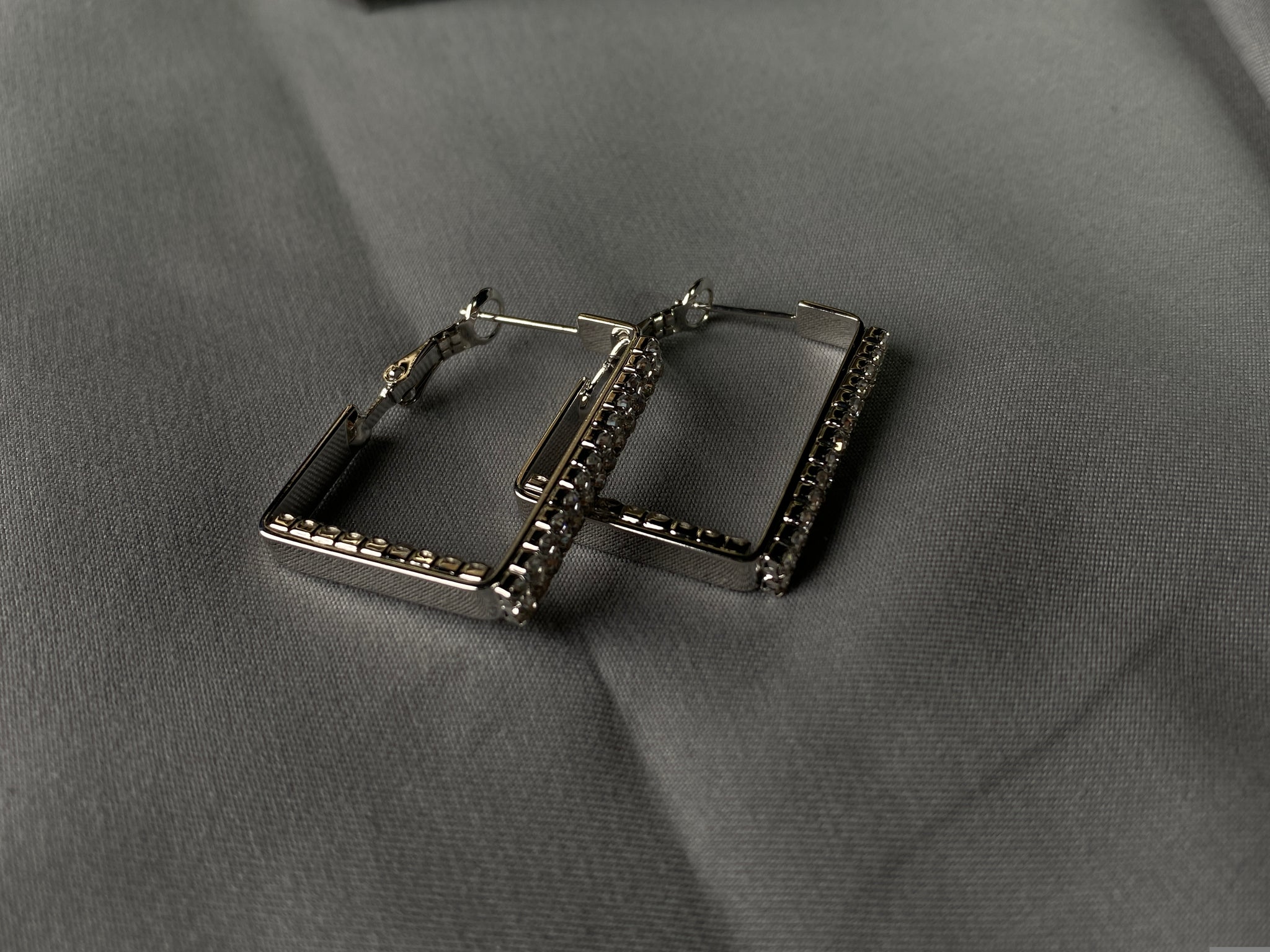 Silver Square Diamond Earrings