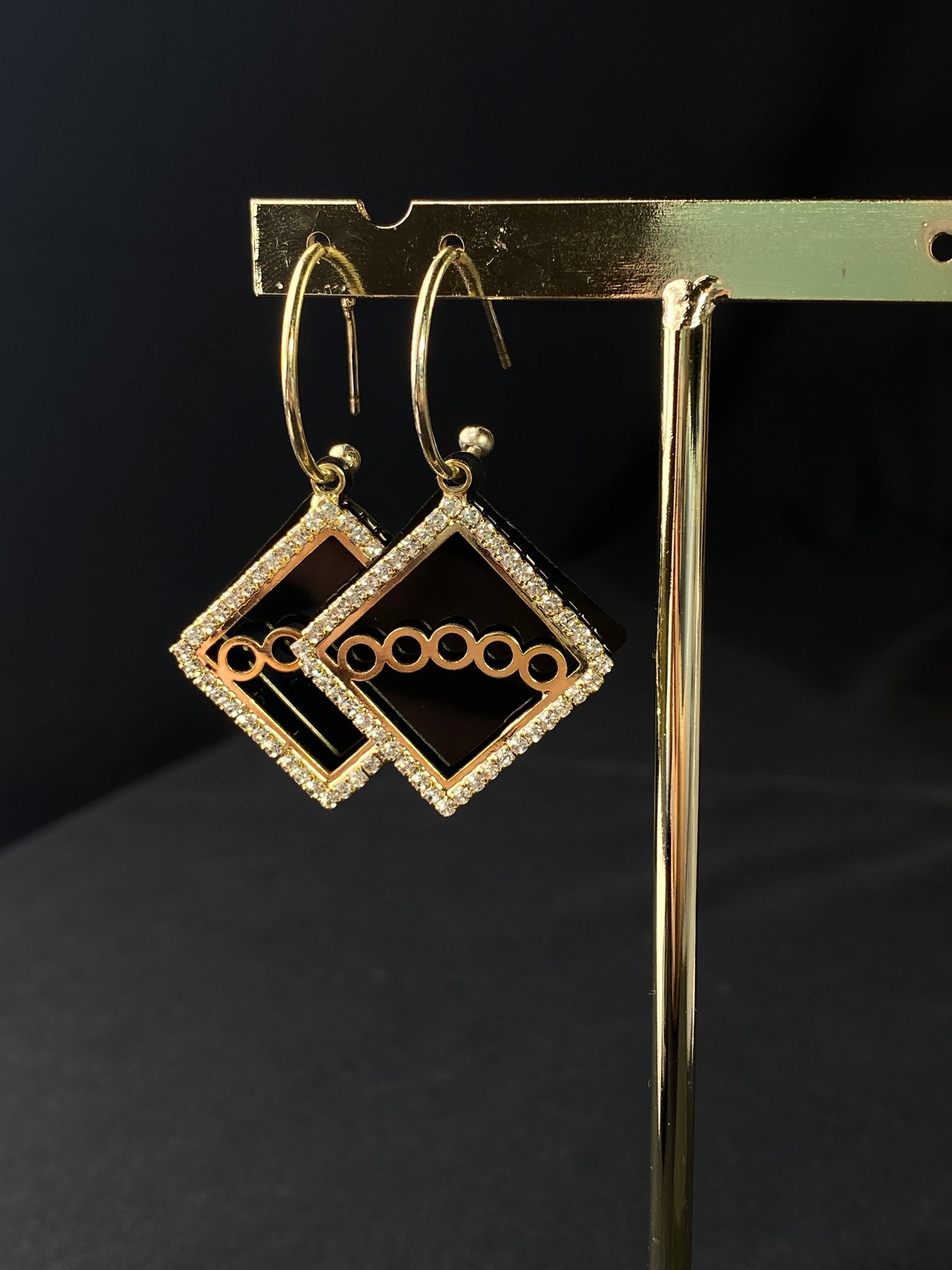 Gold and Black Square Hollow-out Ear Drop