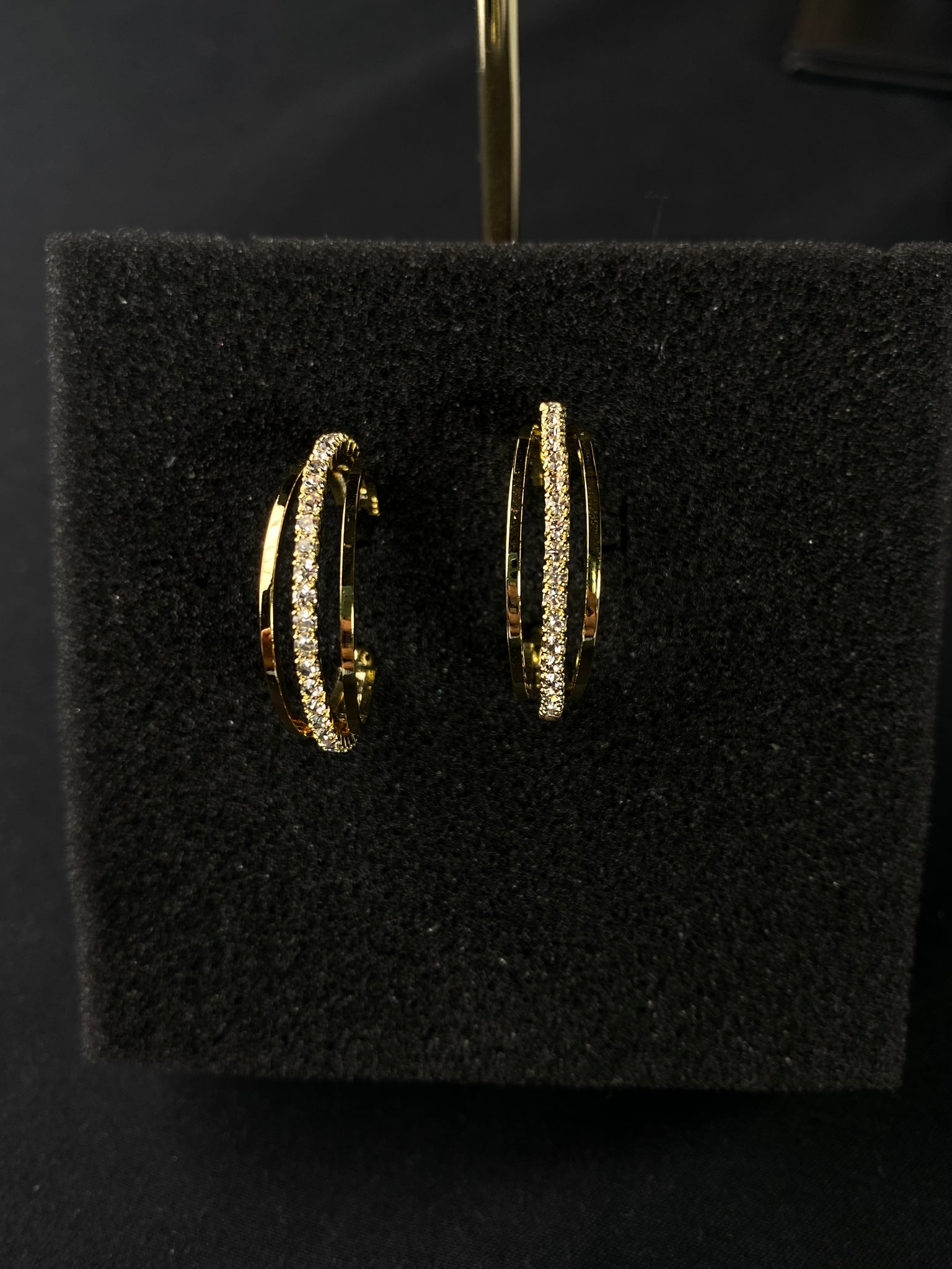 Three-line Golden Hoop Earrings