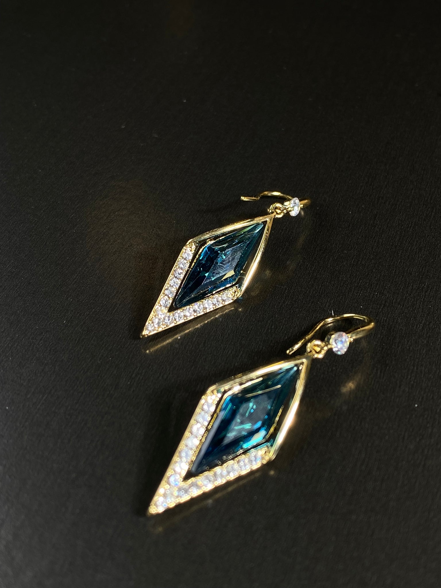 Rhombus Gold Plate Turquoise Stone Long Earring