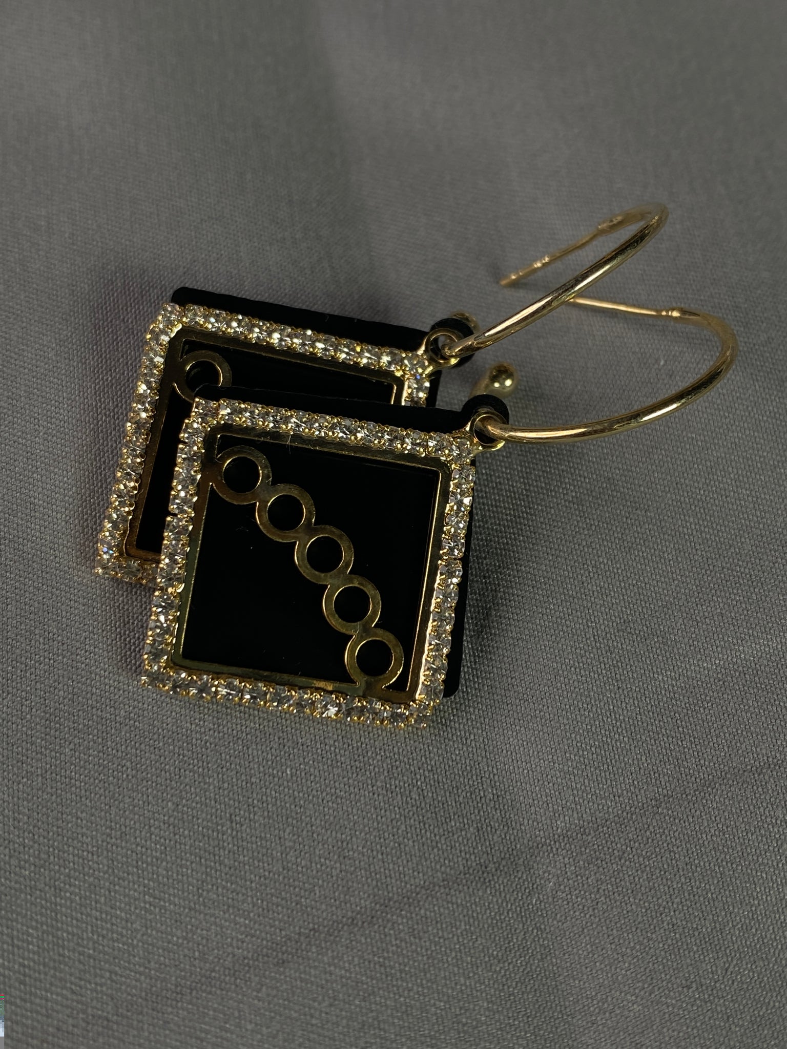 Gold and Black Square Hollow-out Ear Drop