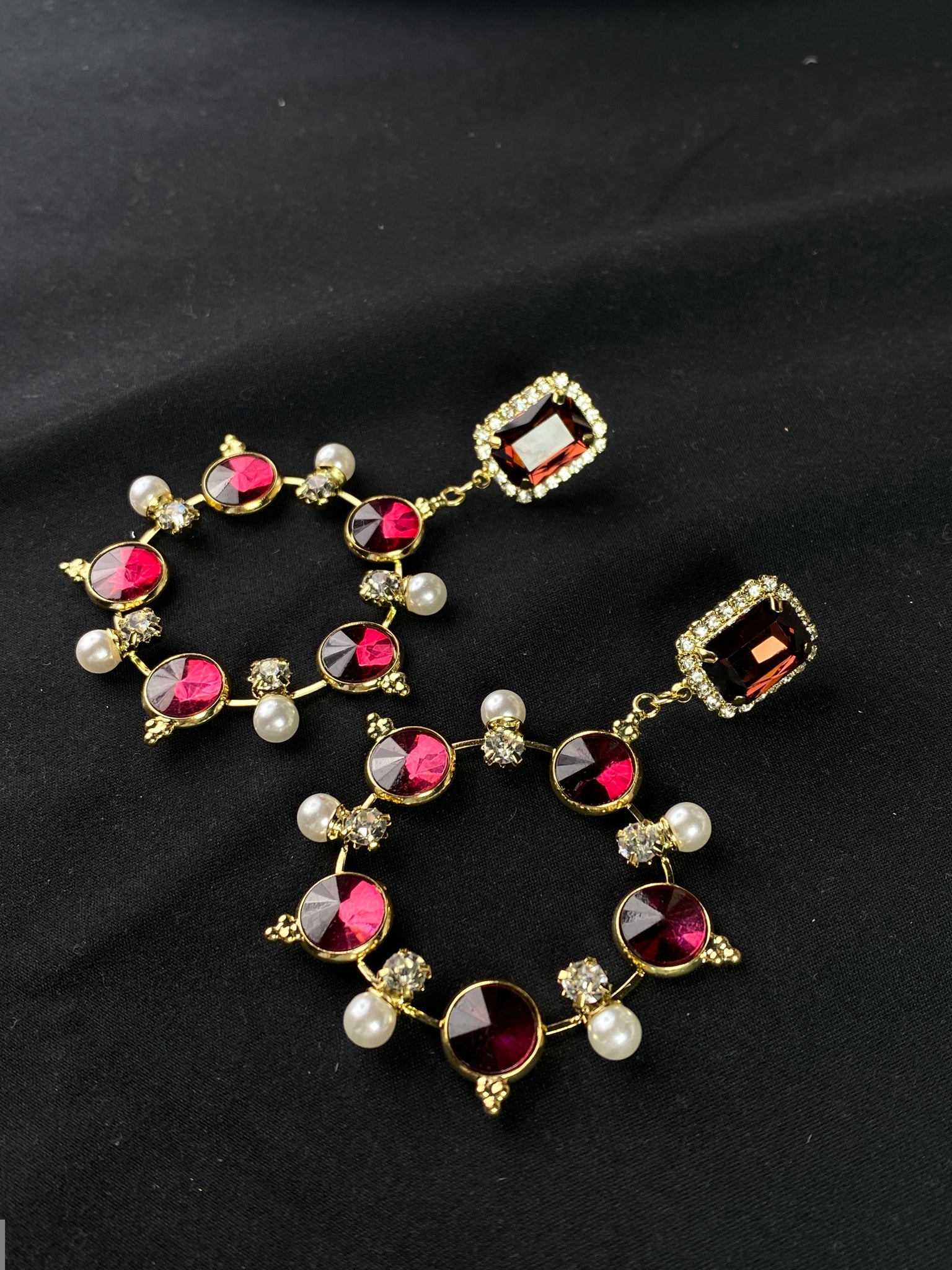 Ruby Large Circle Crystal and Pearl Earrings