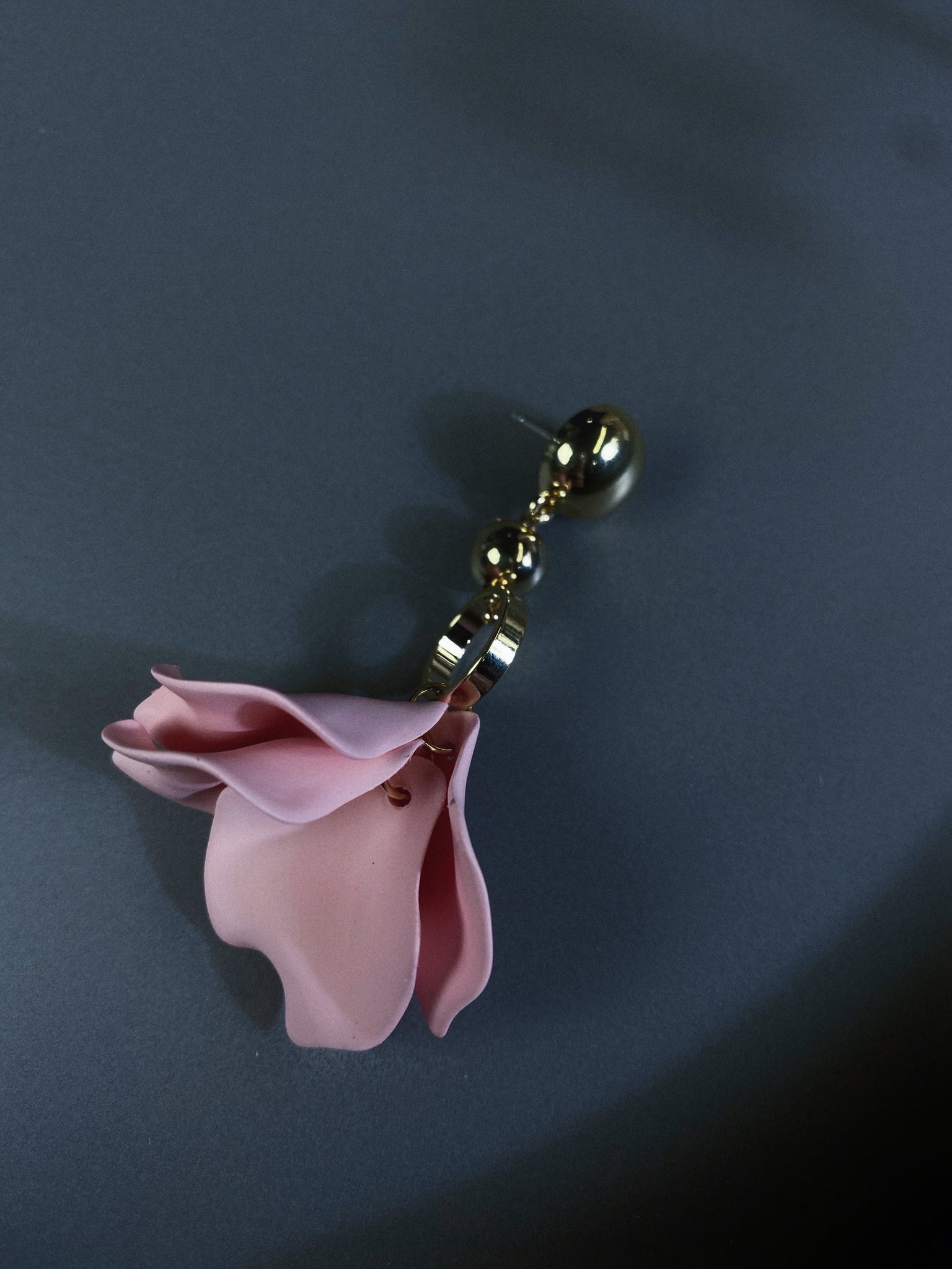 Pink Flower Petal Ear Stud Long Earring