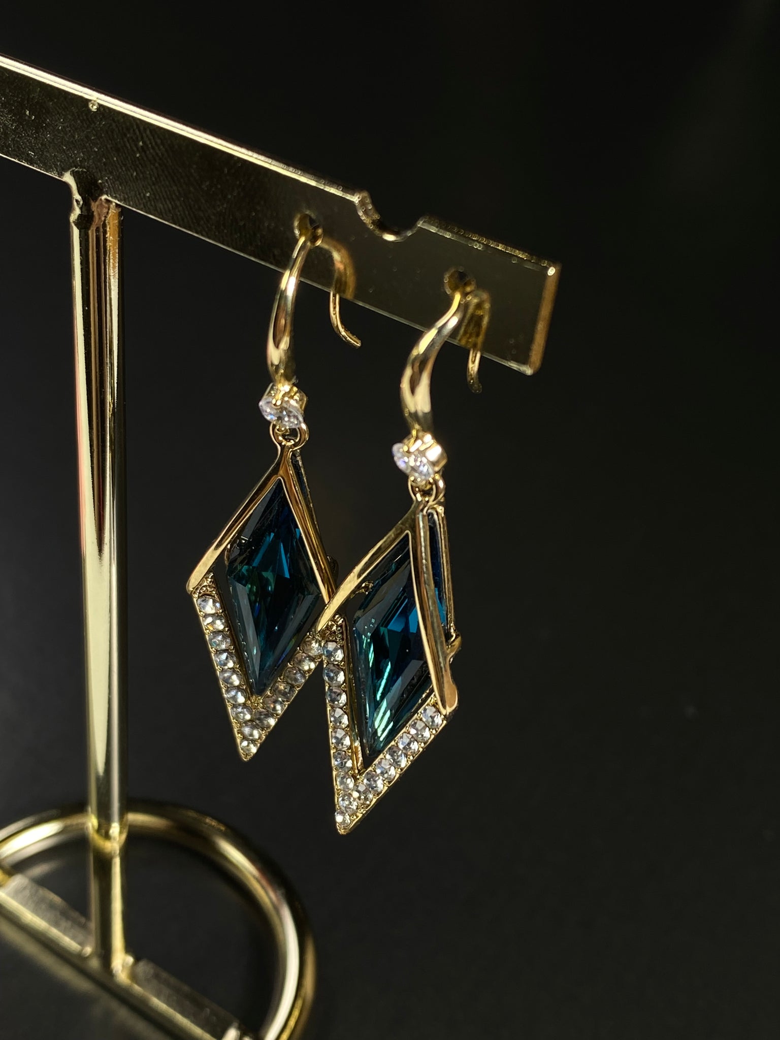 Rhombus Gold Plate Turquoise Stone Long Earring