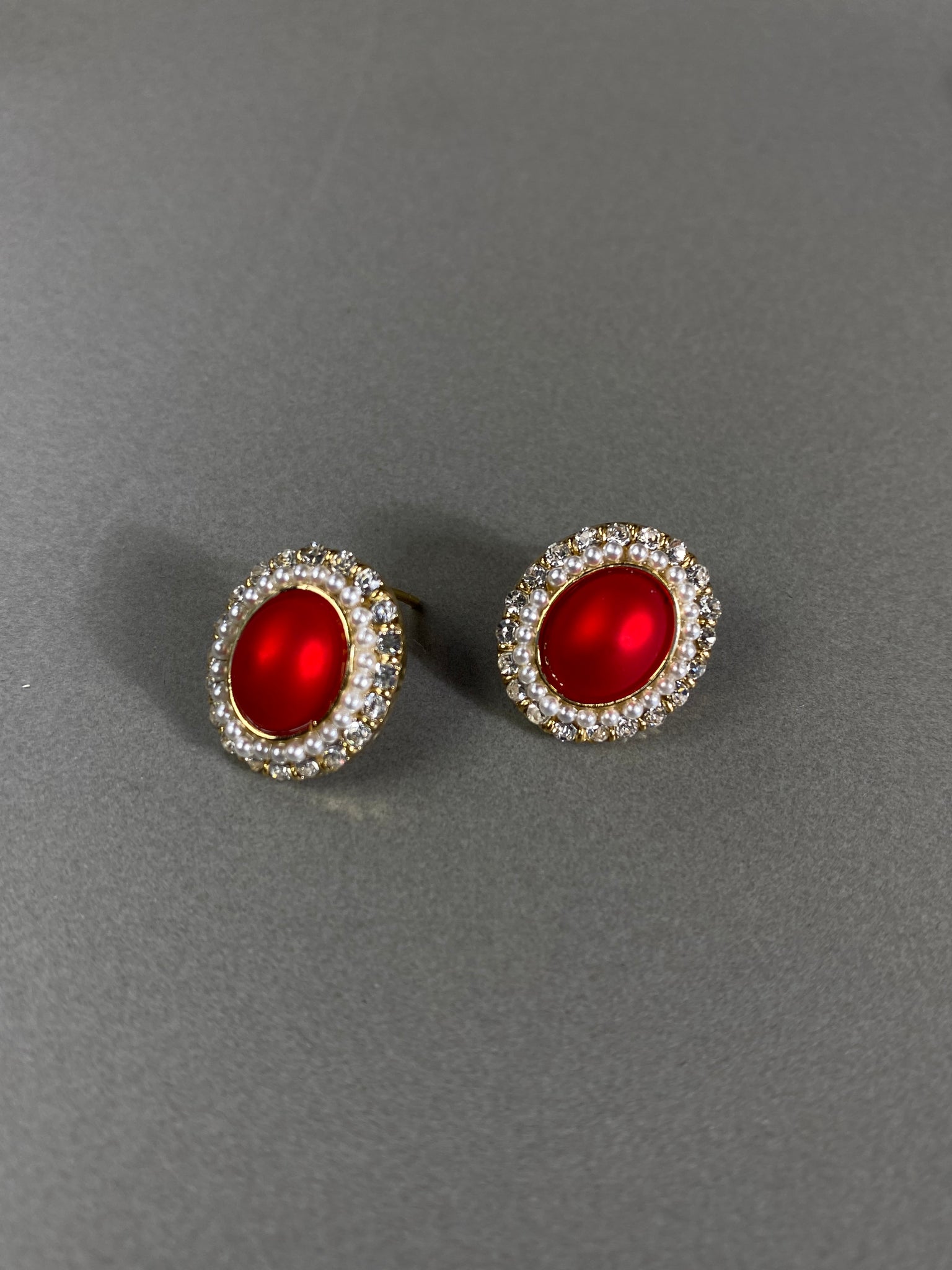 Red Matte Bead Stud Earrings 100%-S925 Silver