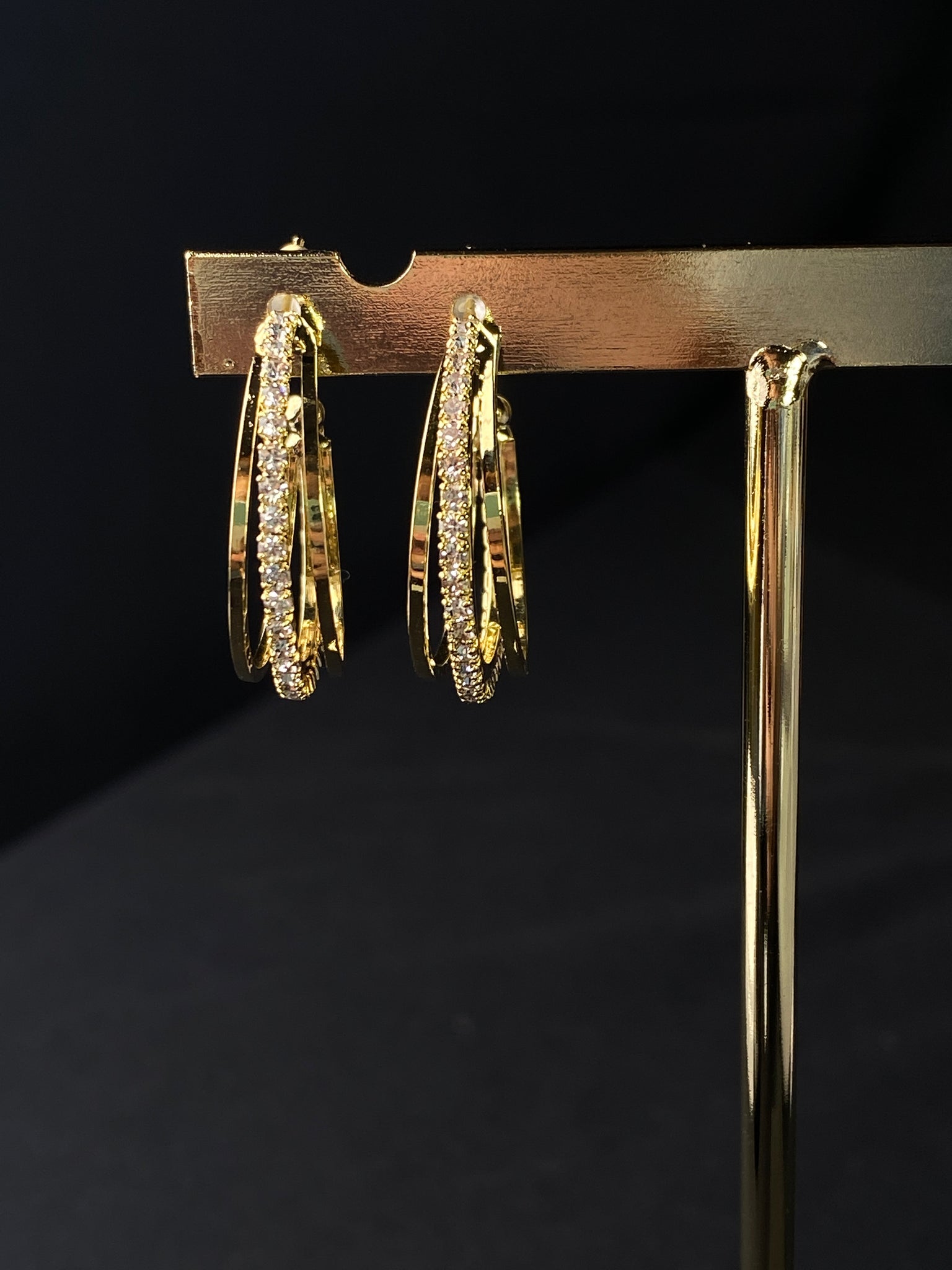 Three-line Golden Hoop Earrings